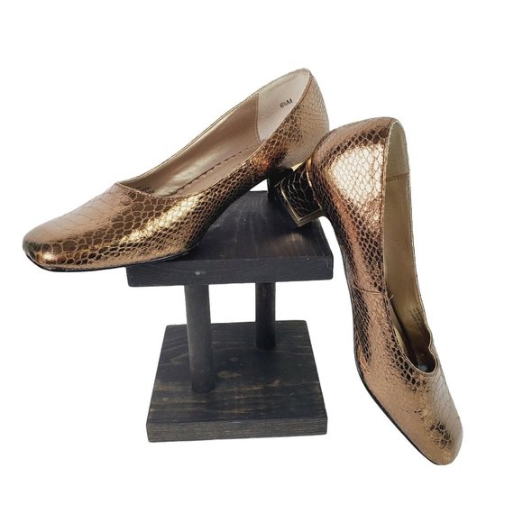 J. Renee Shoes - J. Renee Copper Snake Skin Padded Slipper Style Heel, Sz 6.5M